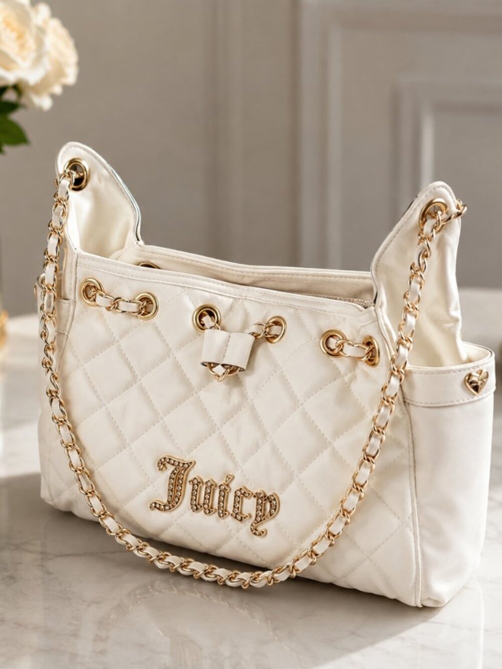 Juicy Couture White Quilted Shoulder Bag Gold Chain Strap NWT - Picture 5 of 6